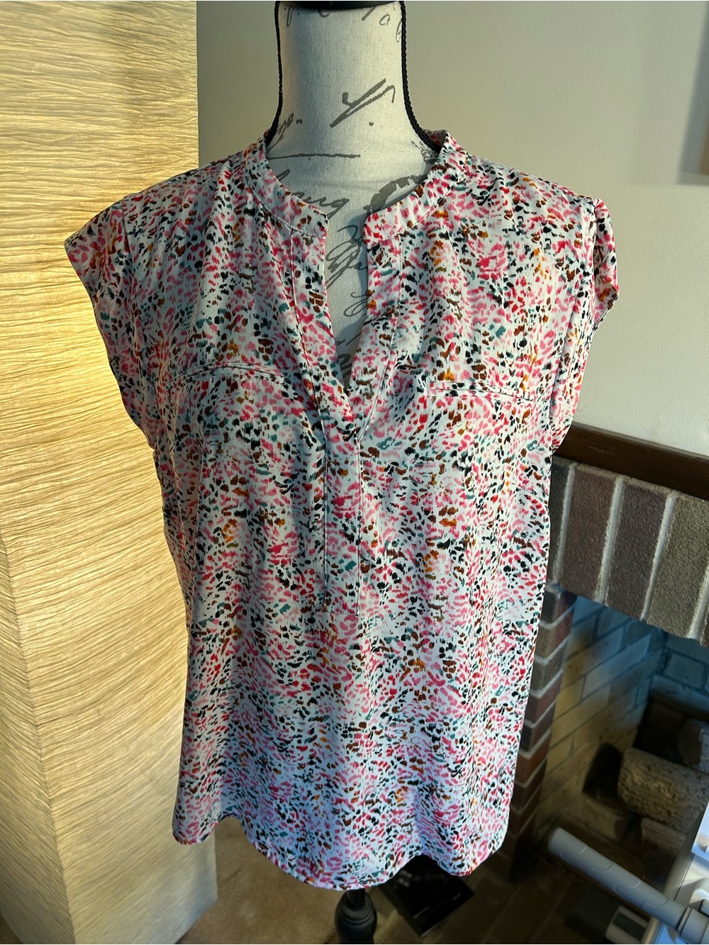 The Limited Pink Floral Cap-Sleeve V-Neck Blouse